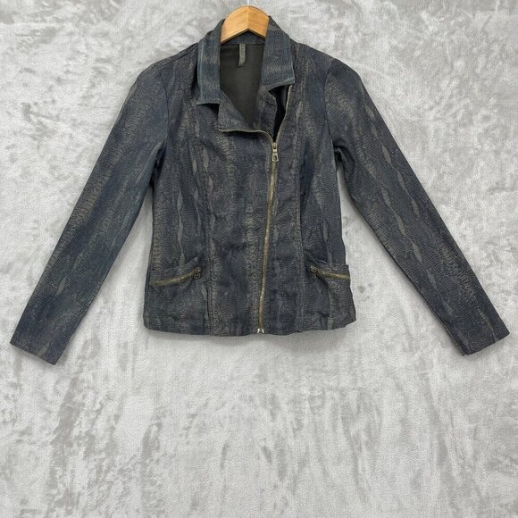 XCVI Snake Reptile Print Stretch Cotton Light Moto Motorcyle Jacket - Picture 1 of 10